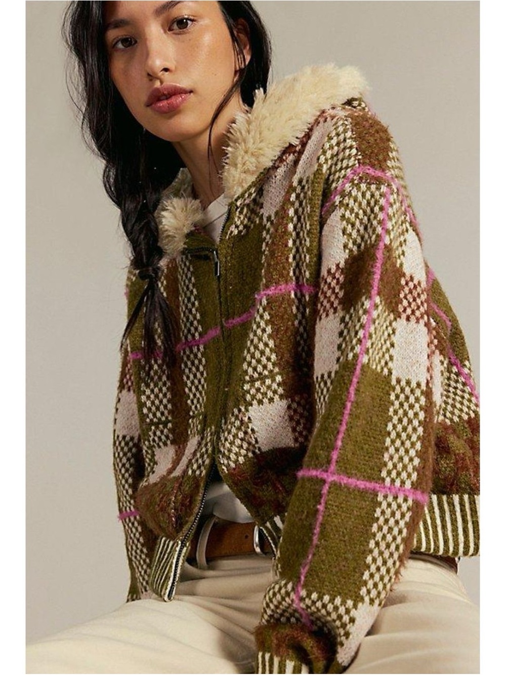 Free People Namesake Fur Lined Zip-Up Hoodie Sweater Medium - Picture 3 of 13